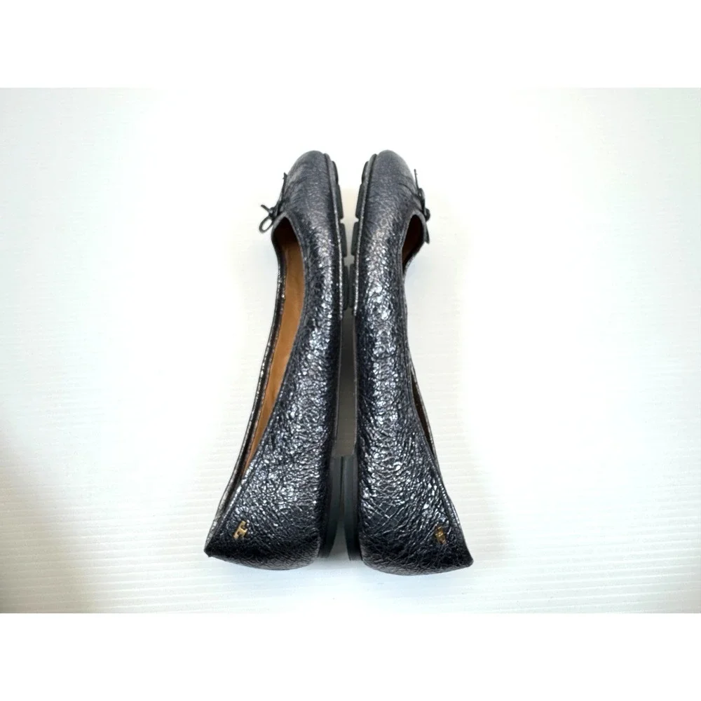 Tory Burch Laila Driver Ballet Flats Women 8-8.5? Metallic Navy‎ Crinkle Leather - Picture 4 of 9